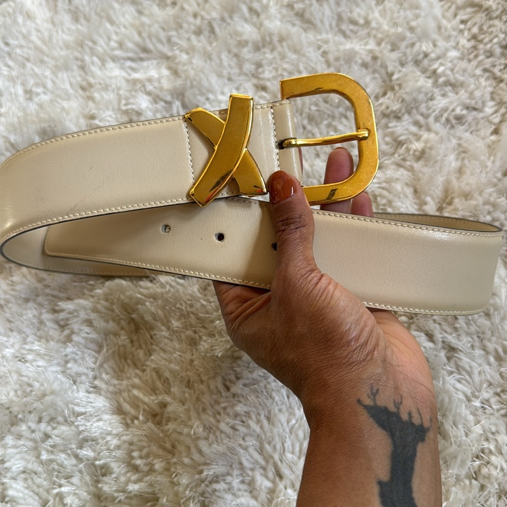 Paloma Picasso Vintage Gold Buckle Cream Belt - Picture 5 of 17